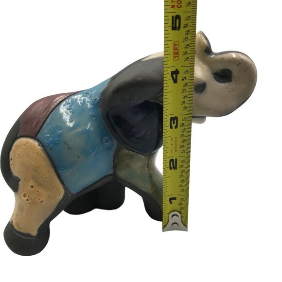 Handmade Elephant Figurine Ceramic & Glazed Multicolor - Picture 7 of 8